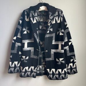 Vintage Ralph Lauren Navajo Geometric Design Hand Knit Wool Scarf Neck Cardigan